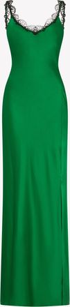 Serena Bute Silk Slip Dress with Lace Trim - Emerald Silk