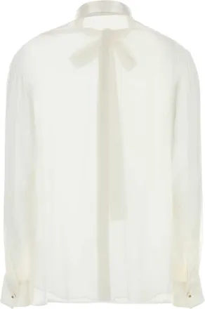 Dolce & Gabbana Womens Silk Tie-Neck Shirt White