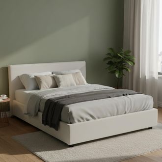 Talamo Italia Cama Matrimonial Aurea, Cama Contenedor Con Tapizado En Ecopiel, 100% Made In Italy, Apertura Frontal, Adecuado Para Colch&oacute;n Cm 140x190, Blanco, Con E