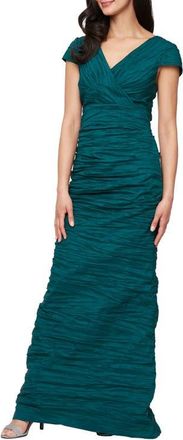 Alex Evenings Crinkle Stretch Taffeta Mermaid Gown in Emerald Green at Nordstrom, Size 10