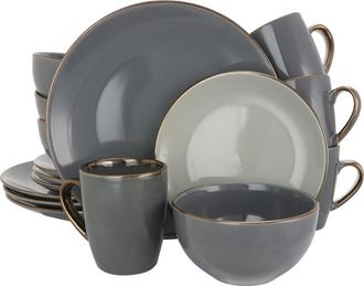 Elama Tahitian Grand 16 Piece Stoneware Dinnerware Set in Grey at Nordstrom