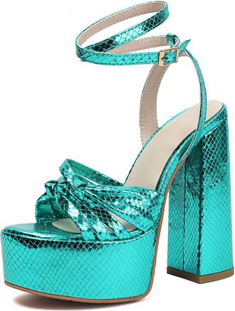 Generic Womens High Heeled Wedding Dress Shoes Open Toe Slingback Bridal Pumps Cross Ankle Strap Evening Party Prom Sandals,Green,4.5 UK