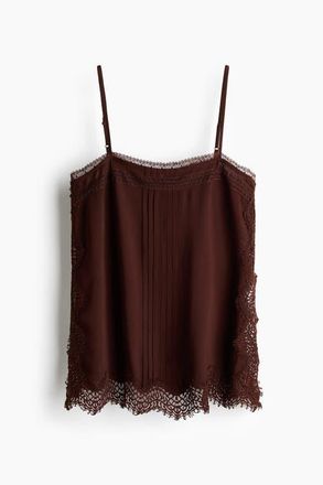H&M Lace-trimmed Strappy Top in Dark Brown at Nordstrom, Size Medium