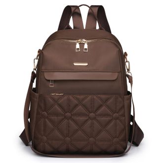 I Ihayner Nylon Backpack Purse for Women Fashion Multipurpose Handbag Ladies Shoulder Bags Quilted Casual Travel Backpacback Coffee