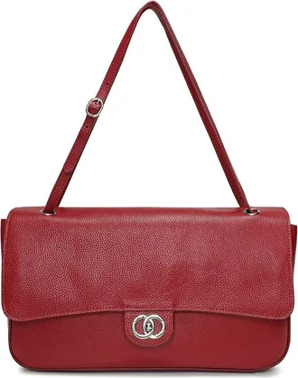 Tiffany & Fred Premium Pebbled Leather Turnlock Shoulder Bag