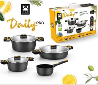 Bra Bra - Pack 4 Cacerolas Daily Pro/ &Oslash;16cm/ &Oslash;20cm/ &Oslash;24cm/ &Oslash;28cm/ Apta Para Inducci&oacute;n