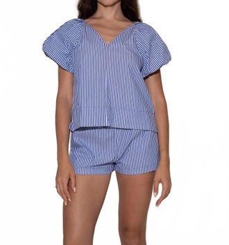 Starkx Short Sleeve V-Neck Top In Navy