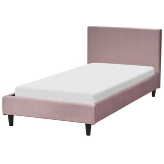 Beliani Beliani - Cama Tapizada En Terciopelo Rosa 90 X 200 Cm Marco De Listones Cabecero Estilo Moderno Fitou