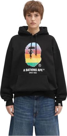 A Bathing Ape A Bathing Ape, Hoodies & sweatvesten, Dames, Zwart, M, Katoen, Crystal Ape Head Oversized Pullover