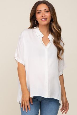 Pinkblush Button Up Dolman Short Sleeve Top in White at Nordstrom, Size Medium