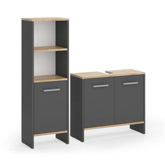 Vicco Conjunto De Muebles De Ba&ntilde;o Karli, Antracita/roble Dorado, 2 Partes, Vicco