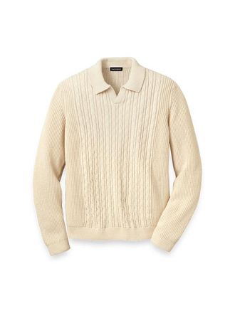 Paul Fredrick Cotton Cable V-neck Polo in Ivory at Nordstrom, Size Xx-Large