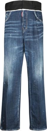 Dsquared2 Straight Jeans, male, Blue, Size: L Blue Distressed Paint Splatter Loose Fit Jeans