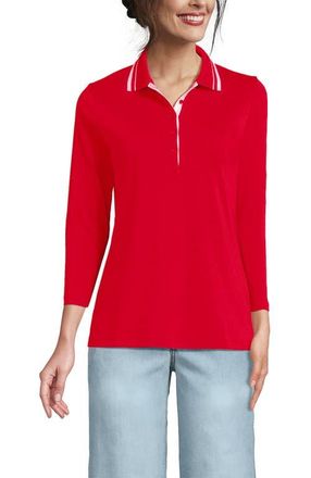 Lands End 3/4 Sleeve Supima Cotton Polo Shirt in Compass Red/white at Nordstrom, Size X-Small P