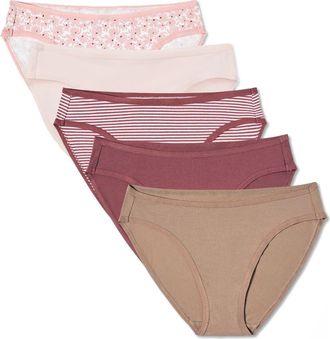 Pact Everyday Classic Fit Bikini 5-Pack Made With Organic Cotton in Everyday Lakeside Lilies at Nordstrom, Size Medium