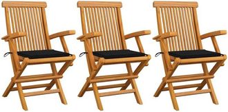 vidaXL Sillas De Jard&iacute;n 3 Uds Madera Maciza De Teca Con Cojines Negros Vidaxl