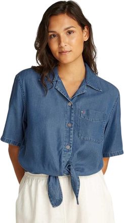 Tommy Jeans Cropped chambray-shirt met geknoopte zoom voor dames (Medium Blauw)