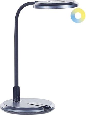 Beliani L&aacute;mpara De Oficina Led Negro Plateado 43 Cm Sint&eacute;tico Brazo Ajustable Columba