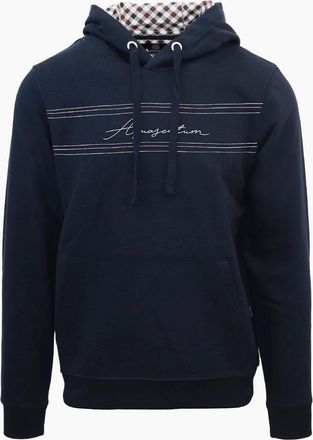Aquascutum Mens Hooded Neck Signature Print Sweatshirt - Navy - Size: 2X large