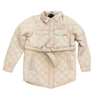 Brave Soul Womens Diamond Quilted Belted Jacket In Stone