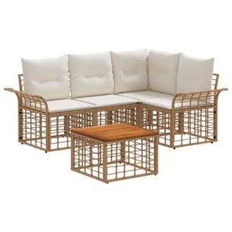 vidaXL Conjunto De Sof&aacute;s De Exterior 5 Pcs Natural Y Crema Poli&eacute;ster Vidaxl