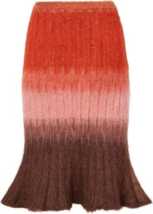 Fendi flared ribbed-knit midi skirt - Orange