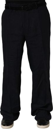 Dolce & Gabbana Linnen Rechte Pijpen Pantalon - Heren - Wijde Broeken - Zwart - 2XL - Linnen - Broeken