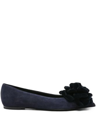 AGL flower-embellished suede flat pumps - Blue
