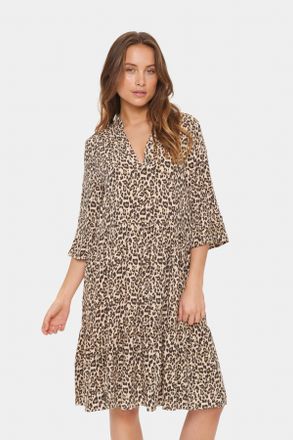 Saint Tropez Blusenkleid SAINT TROPEZ EdaSZ Dress, Damen, Gr. XL, N-Gr, beige (creme leopard strokes), Web, Obermaterial: 100% Viskose, animal-print, knieumspielen