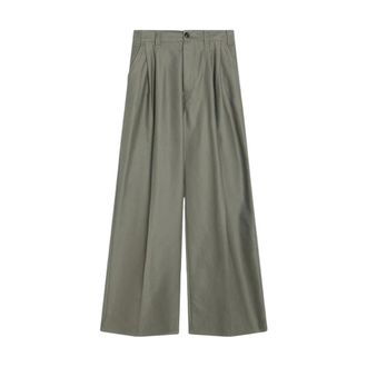 Maison Margiela Wide Trousers, female, Green, Size: 2XS Pleated Wide-Leg Trousers