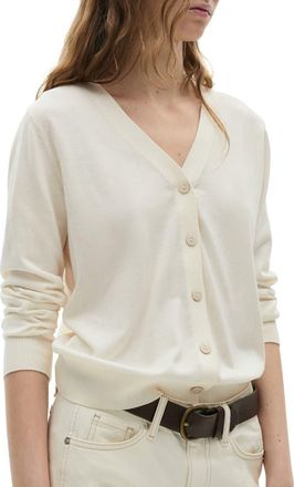 Mango Luka V-Neck Cardigan in Ecru at Nordstrom, Size Small