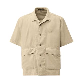 C.P. Company Short Sleeve Shirts, male, Beige, Size: XL Popeline Boxy Short Sleeve Shirt