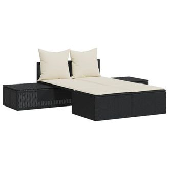 vidaXL Tumbona Doble Con Cojines Rat&aacute;n Sint&eacute;tico Negro Vidaxl