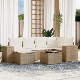 vidaXL Vidaxl - Set Sof&aacute;s De Jard&iacute;n 7 Piezas Y Cojines Rat&aacute;n Sint&eacute;tico Beige