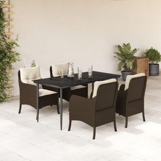 vidaXL Vidaxl - Set Comedor De Jard&iacute;n 5 Piezas Y Cojines Rat&aacute;n Sint&eacute;tico Marr&oacute;n