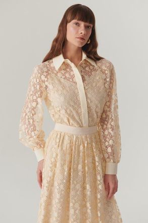 Exquise Noelle Cotton Lace Shirt in Ecru at Nordstrom, Size X-Large