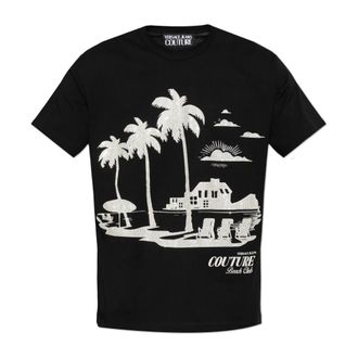 Versace Jeans Couture T-Shirts, male, Black, Size: 2XL T-shirt with print and shimmering sequins