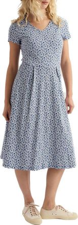 Seasalt Cornwall Pier View Floral Print Flare Stretch Organic Cotton Dress in Cornflowers Dark Voyage at Nordstrom, Size 14