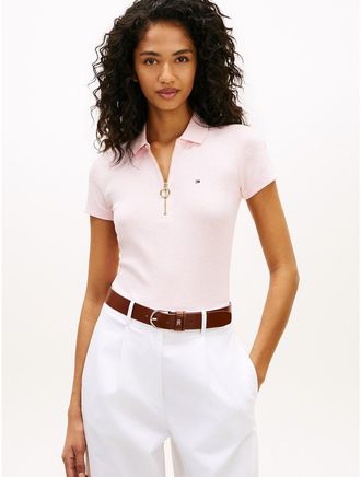 Tommy Hilfiger Womens Slim Fit Zip Polo - Pink - XS