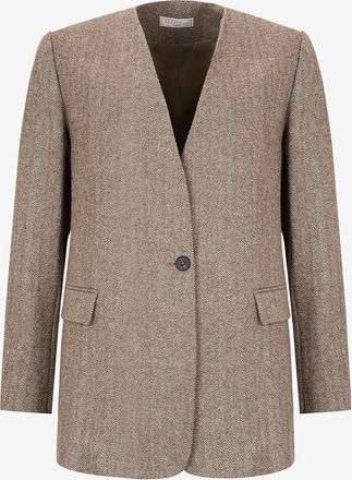 Antonelli Kragenloser Blazer aus Fischgr&auml;t-Wolle Vernaccia