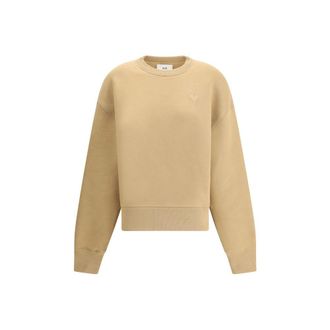 Ami Womens Embroidered Logo Sweatshirt - Tan