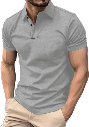 Generic Mens Polo Shirts Cotton Smart Casual Performance Golf Polos Comfort Breathable Workout Training Fitness Work T-Shirts, Z02-Grey, M