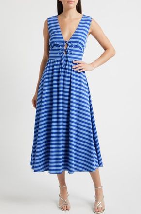 FRNCH Gennaro Striped Cotton Midi Dress in Bleu Electrique at Nordstrom, Size X-Large