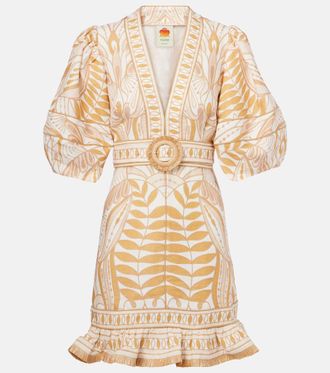 Farm Rio Printed belted linen minidress