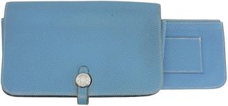 Herm&egrave;s Blue Taurillon Clemence Leather Long Wallet (Bi-Fold) (Pre-Owned)