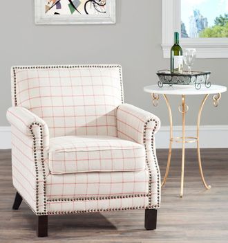 Safavieh Easton Club Chair With Awning Stripes - Silver Nail Heads