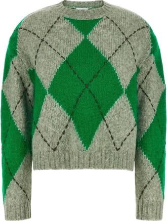 Ballantyne Jersey de punto corto con cuello redondo y estampado de rombos - Knitwear - Mujer - Verde - S
