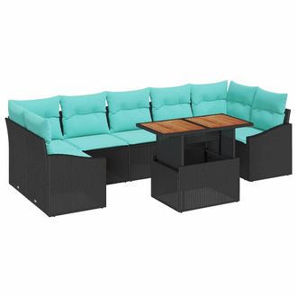vidaXL Set Divano Da Giardino 8 Pz 7-numero Di Posti Nero E Teal Vidaxl