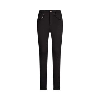 Liu Jo Skinny Trousers, female, Black, Size: 2XL Jersey Trousers with Gemstones