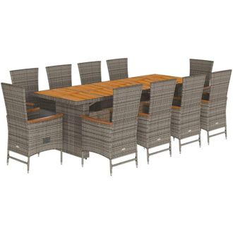 vidaXL Set De Comedor De Jard&iacute;n 11 Pzas Y Cojines Rat&aacute;n Sint&eacute;tico Gris Vidaxl